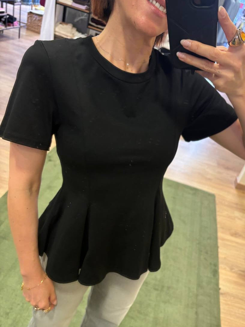 SUSY MIX - Maglia nera in cotone con pinces chiuse
