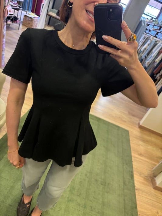 SUSY MIX - Maglia nera in cotone con pinces chiuse