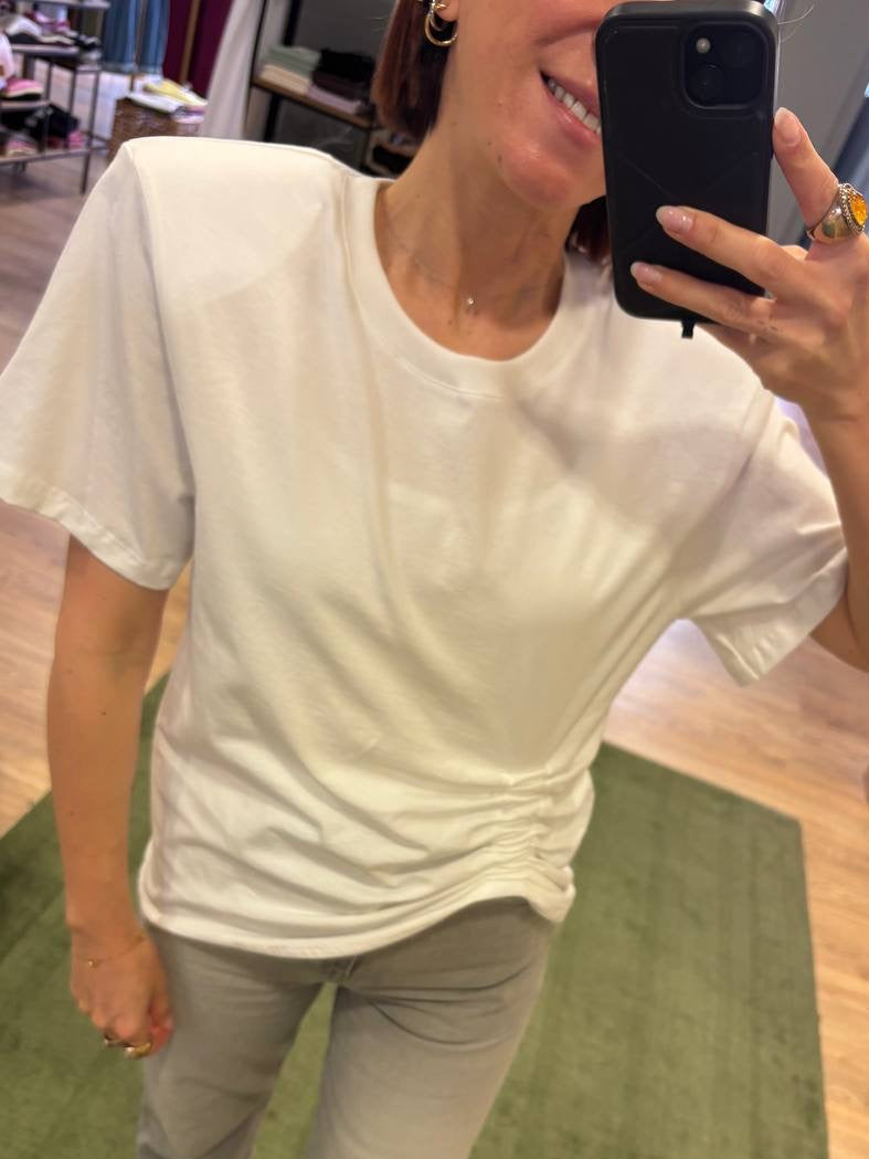 VICOLO - T-shirt in cotone con arricciatura e spallucce - più colori