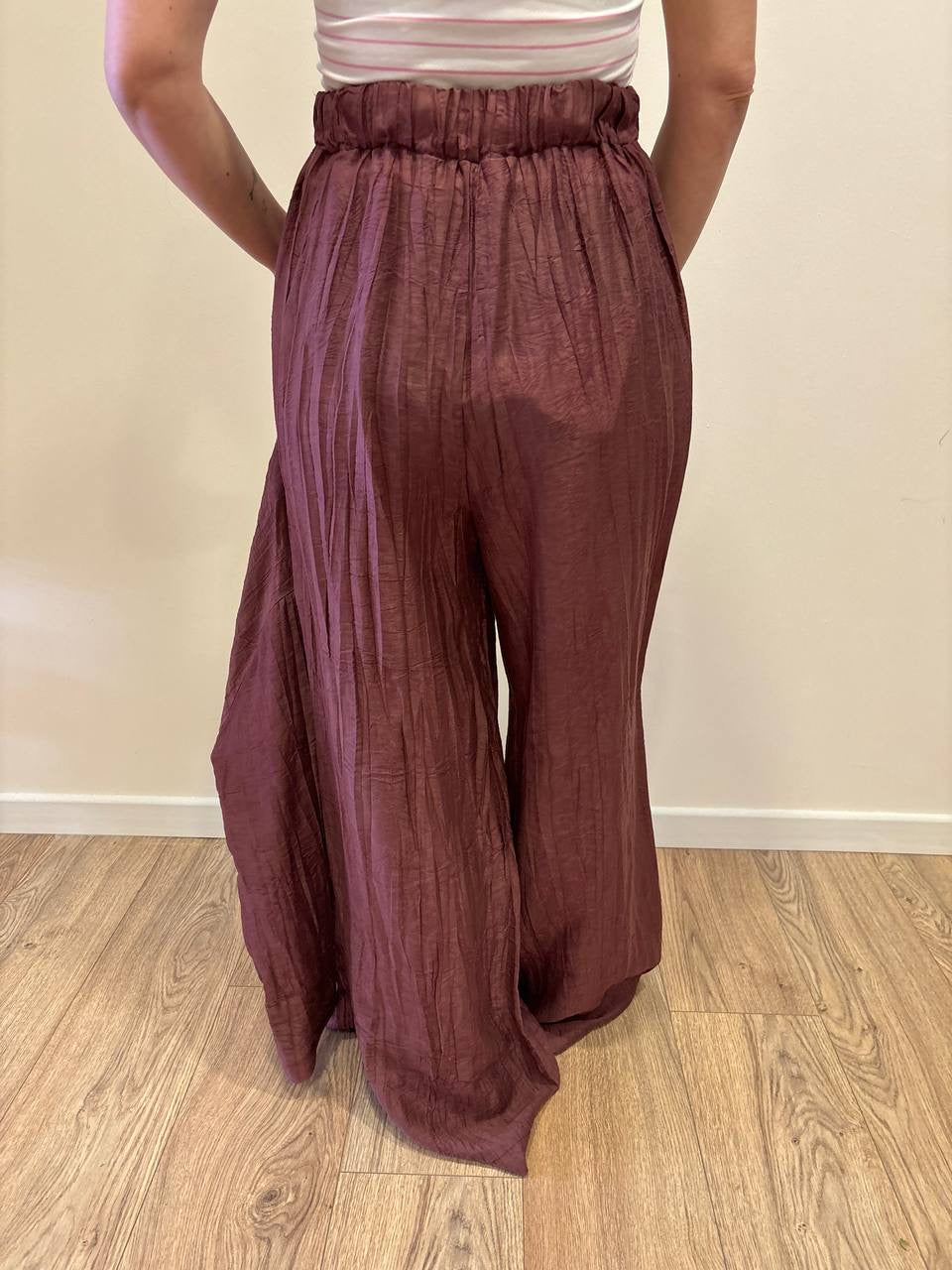KONTATTO - Pantalone a palazzo in misto tencel goffrato color india
