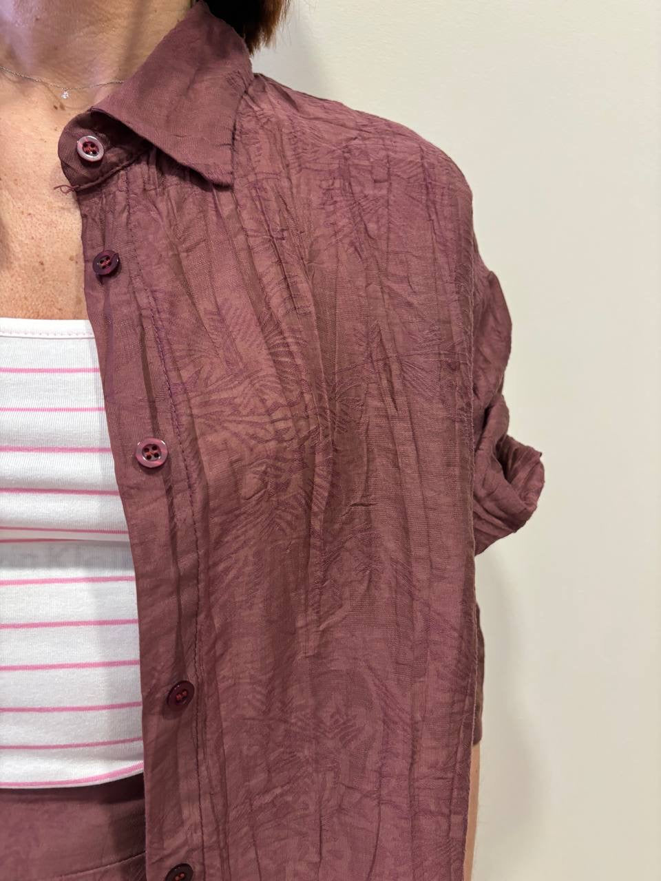 KONTATTO - Camicia over in misto tencel goffrata color india