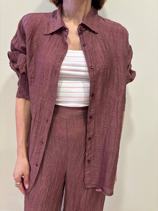 KONTATTO - Camicia over in misto tencel goffrata color india