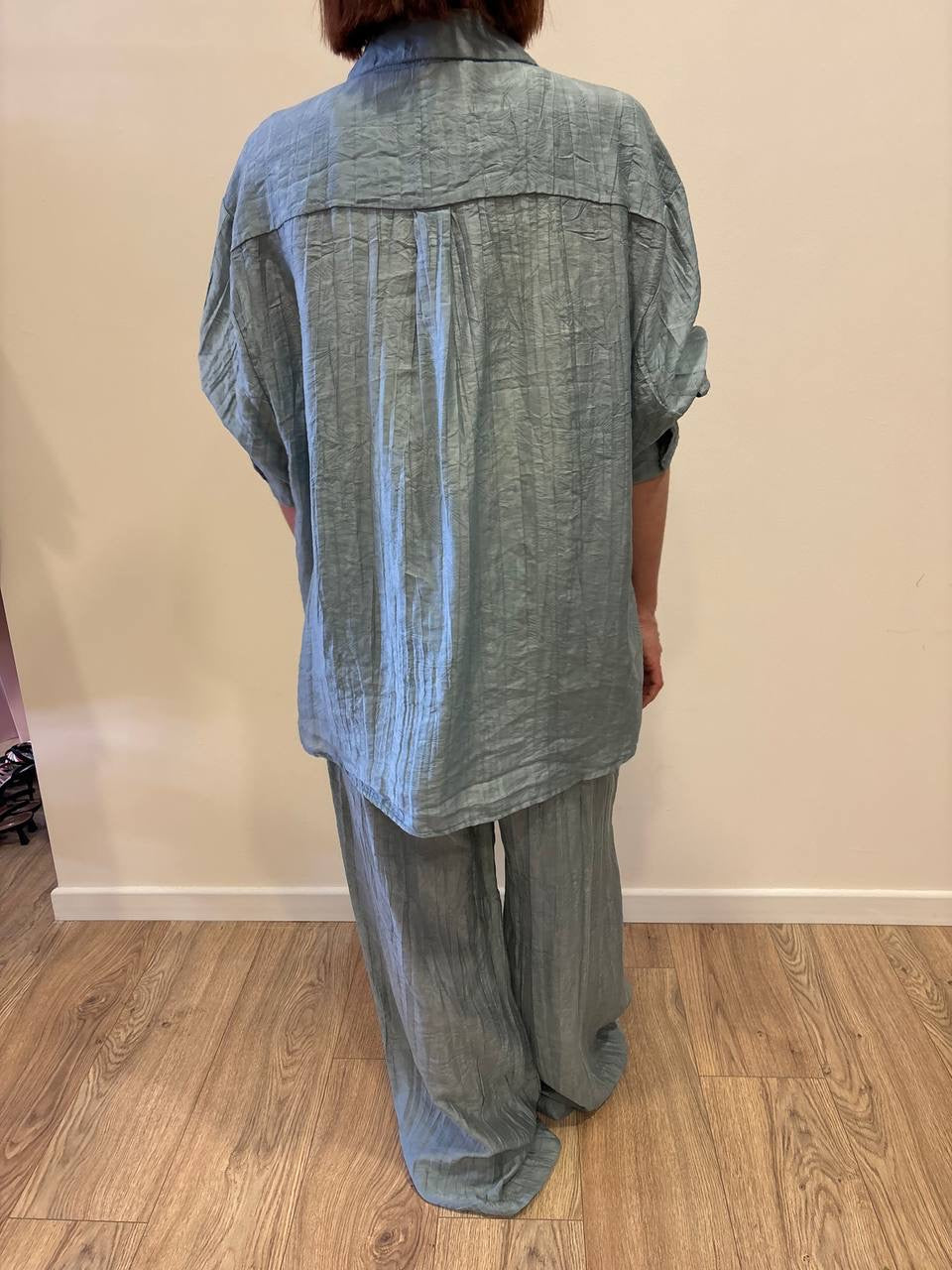 KONTATTO - Camicia over in misto tencel goffrata color polvere