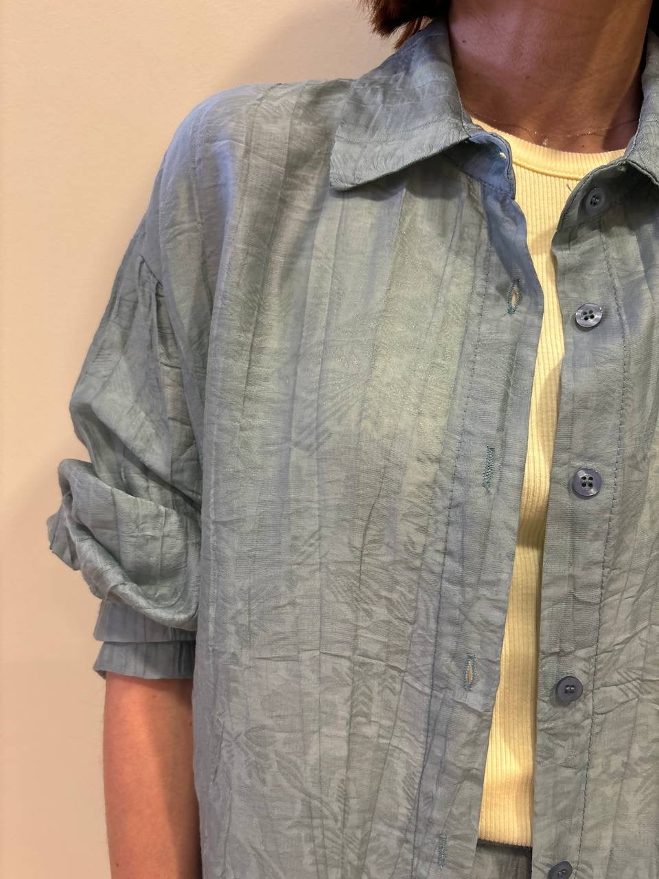KONTATTO - Camicia over in misto tencel goffrata color polvere