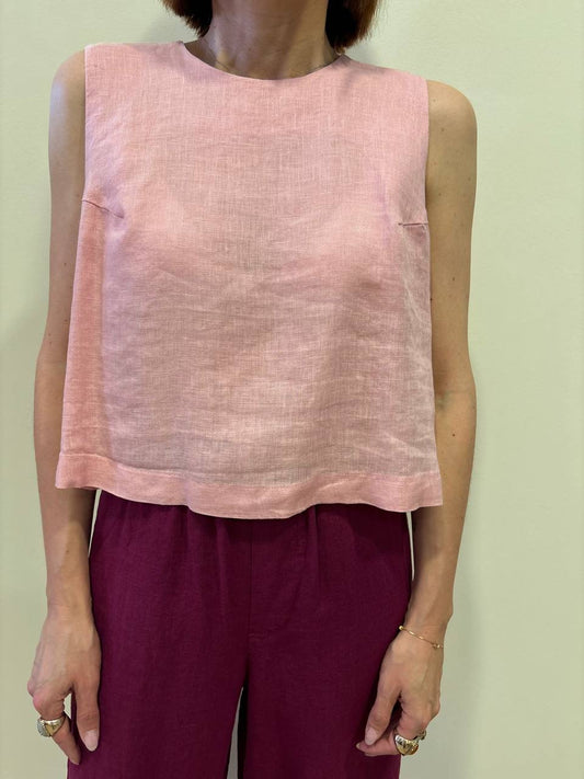 MEME ROAD - Gilet in lino con bottoni sul retro color baby