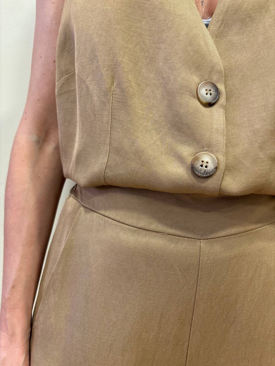 MEME ROAD - Pantalone a palazzo in viscosa e lino con elastico color sabbia