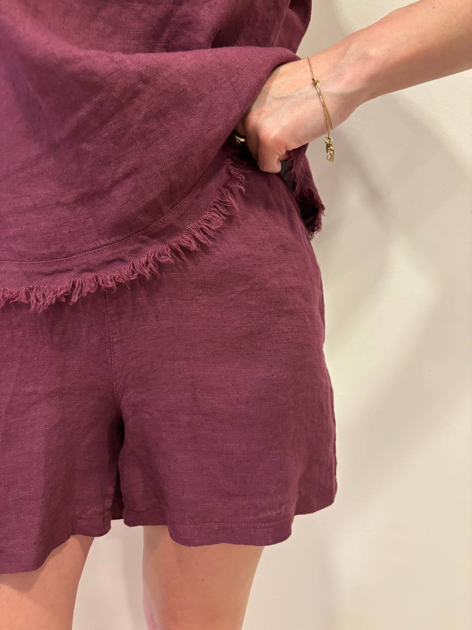 KAOS - Shorts in lino secco con elastico color india
