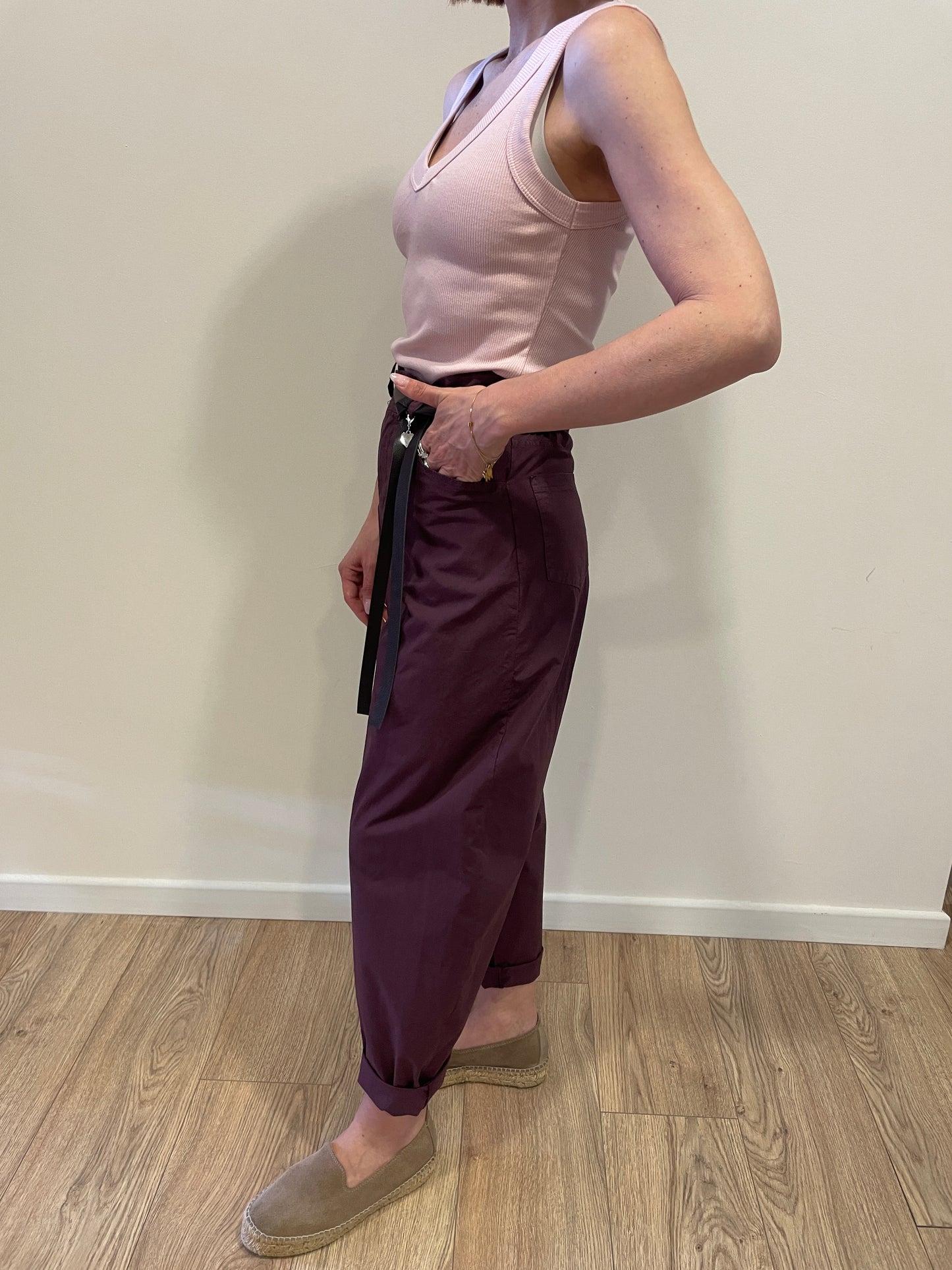 SUSY MIX - Pantalone in cotone baloon fit color fico