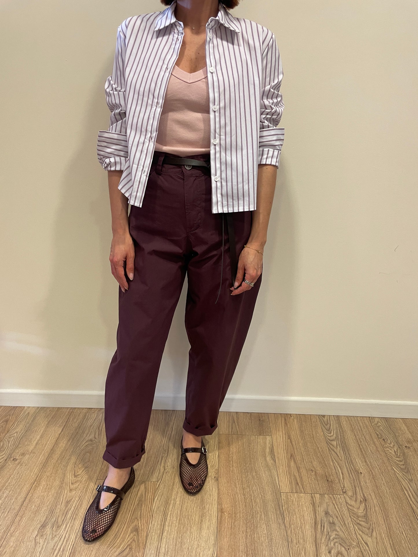 SUSY MIX - Pantalone in cotone baloon fit color fico