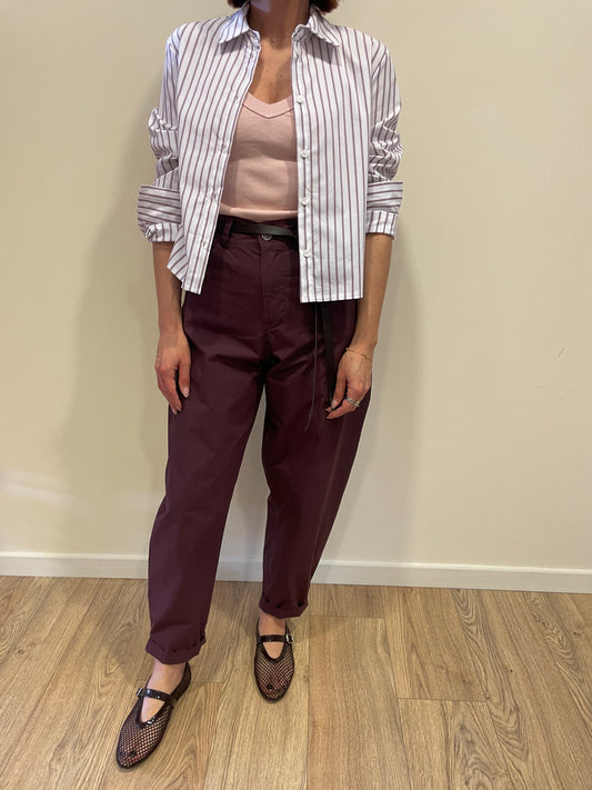 SUSY MIX - Pantalone in cotone baloon fit color fico