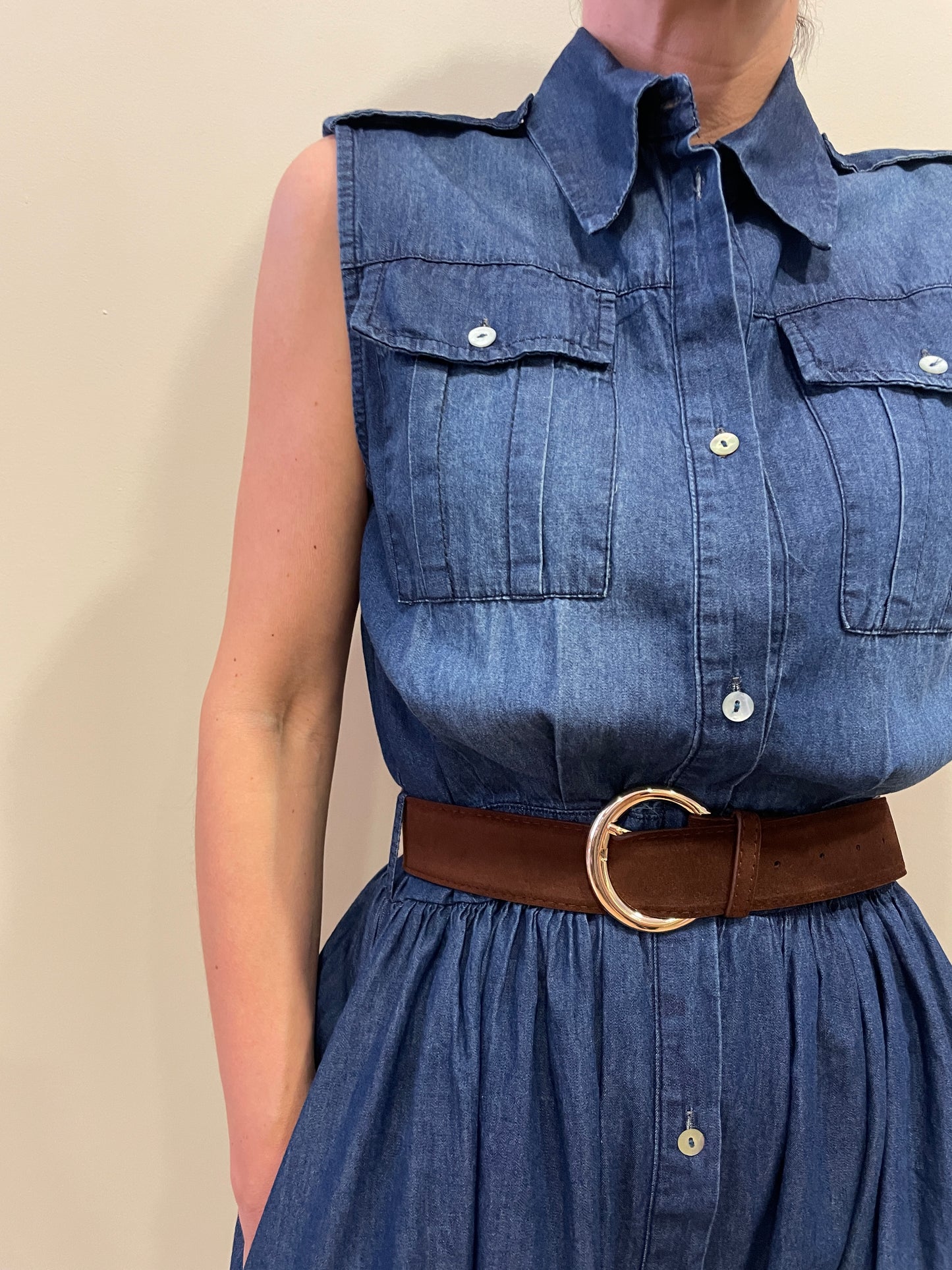 SUSY MIX - Abito chemisier in cotone con bottoni e cintura tinta denim