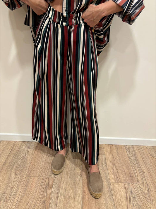 HAVEONE - Pantalone a palazzo crop a righe verticali