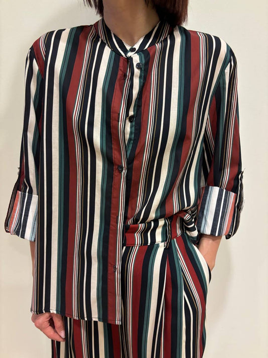 HAVEONE - Camicia in cotone a righe verticali con colletto alla coreana