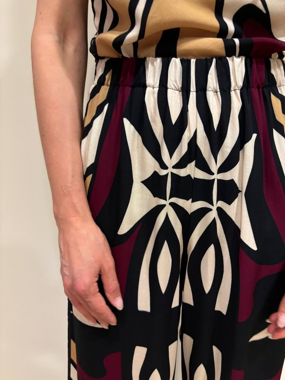 HAVEONE - Pantalone a palazzo dritto in fantasia in viscosa
