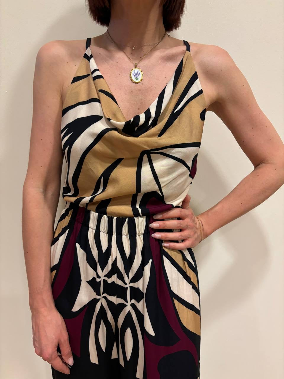 HAVEONE - Top in fantasia in viscosa con spalline regolabili