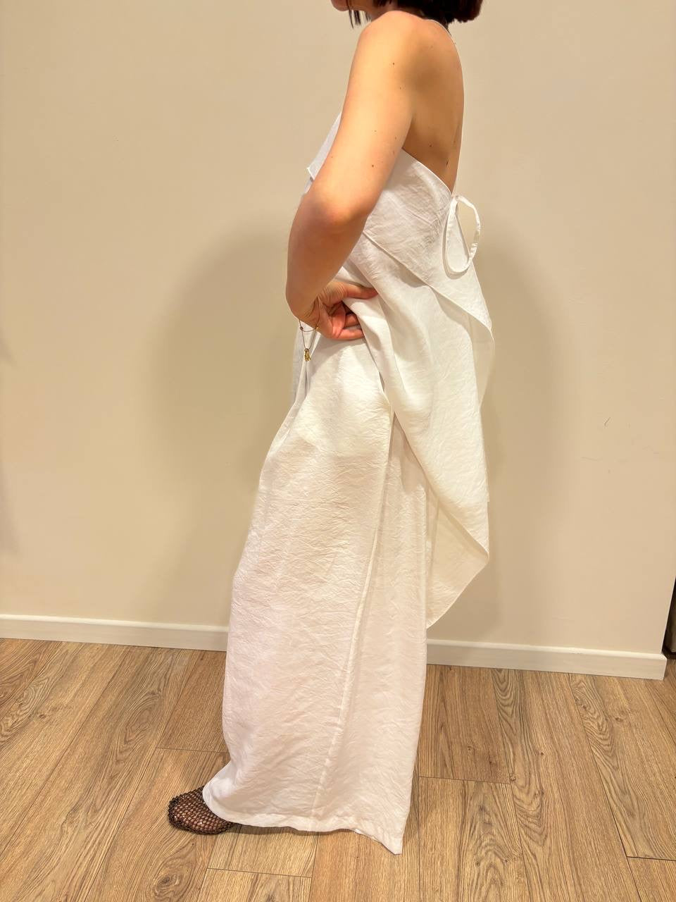 HAVEONE - Pantalone a palazzo ampio con pinces color bianco
