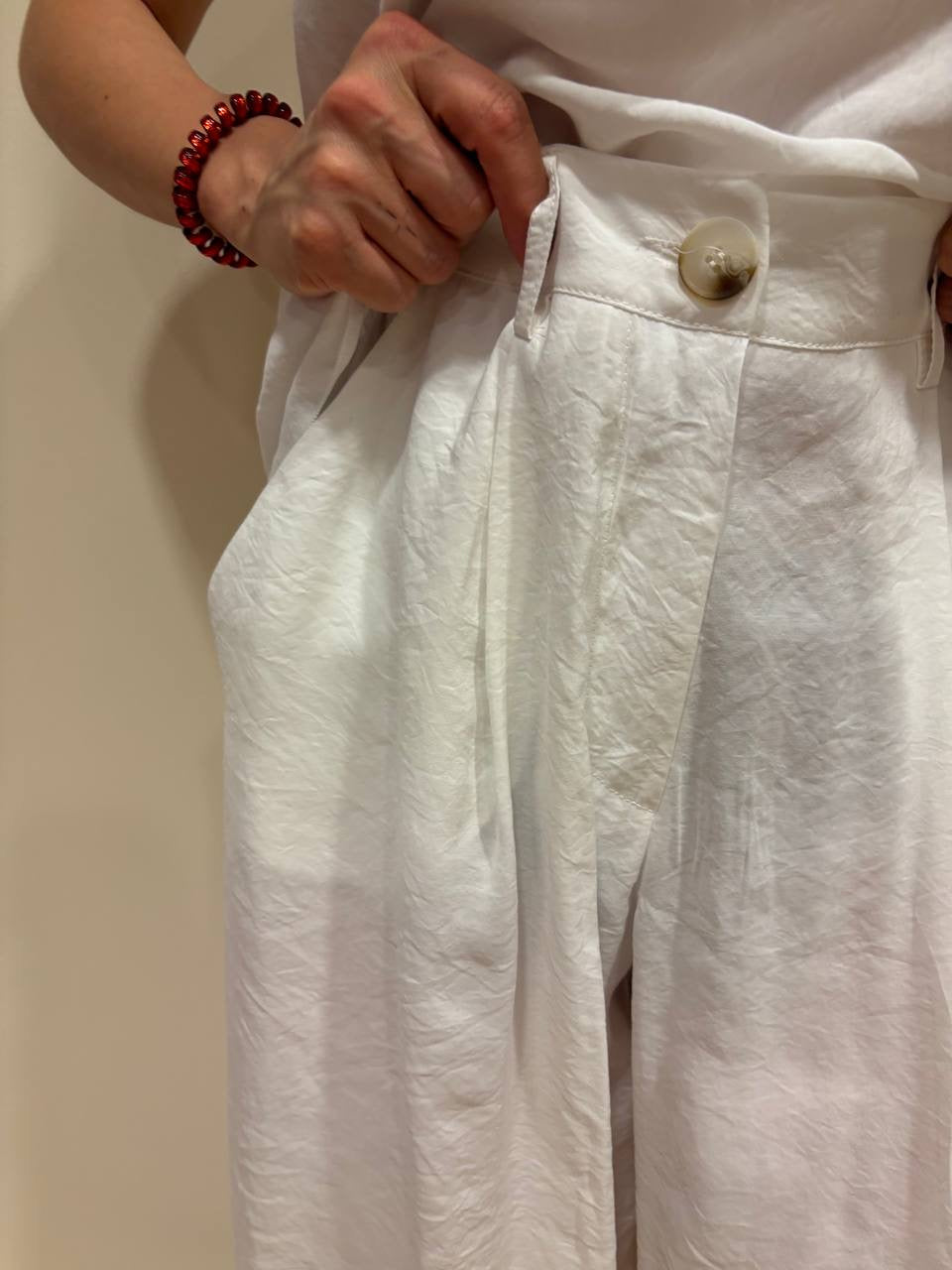 HAVEONE - Pantalone a palazzo ampio con pinces color bianco