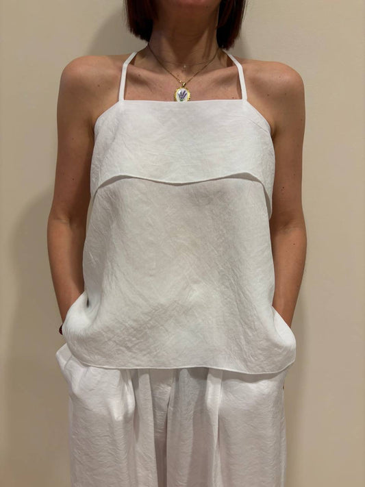 HAVEONE - Top a fazzoletto incrociato sul retro con code color bianco