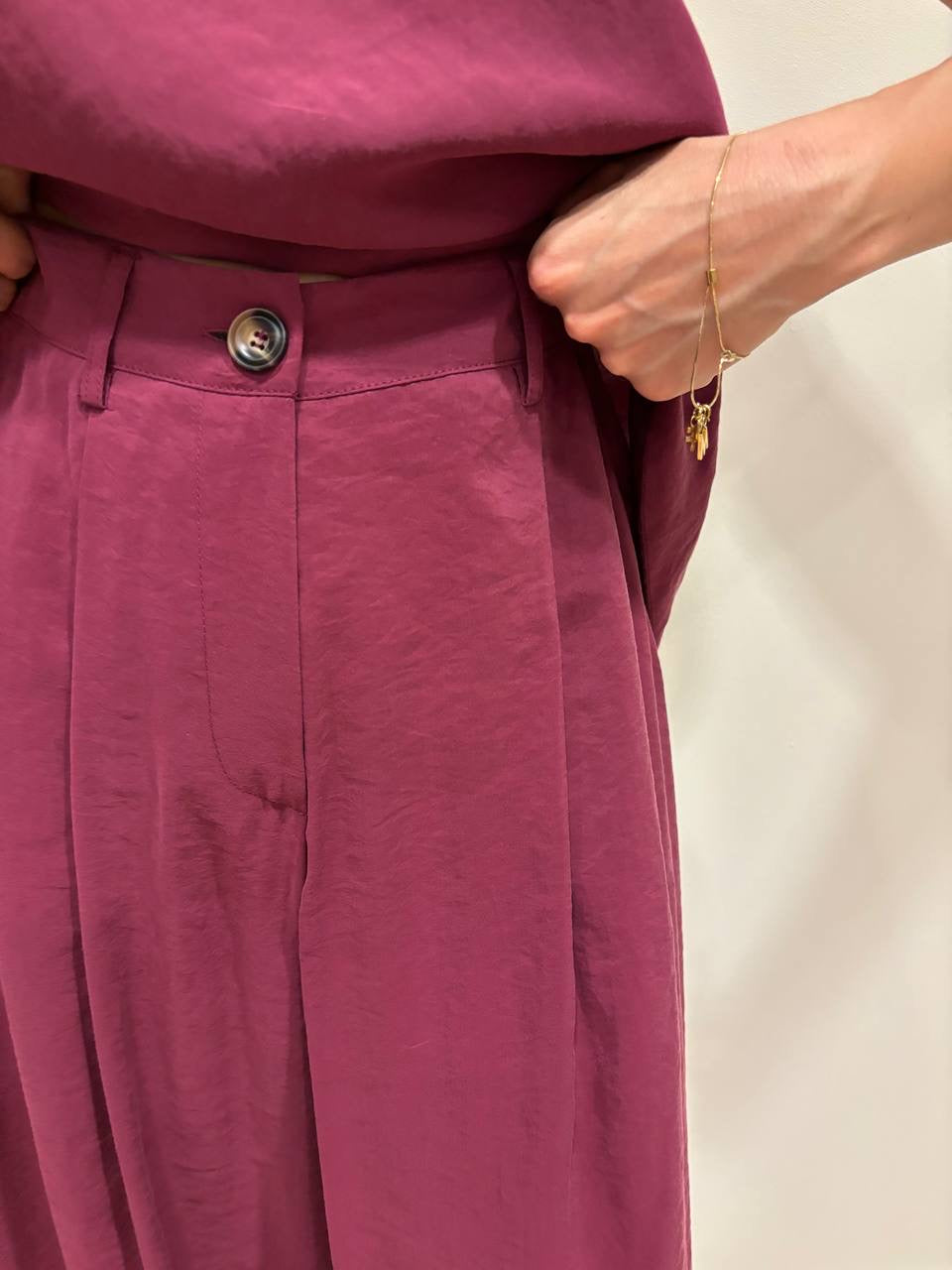 HAVEONE - Pantalone a palazzo ampio con pinces color vino