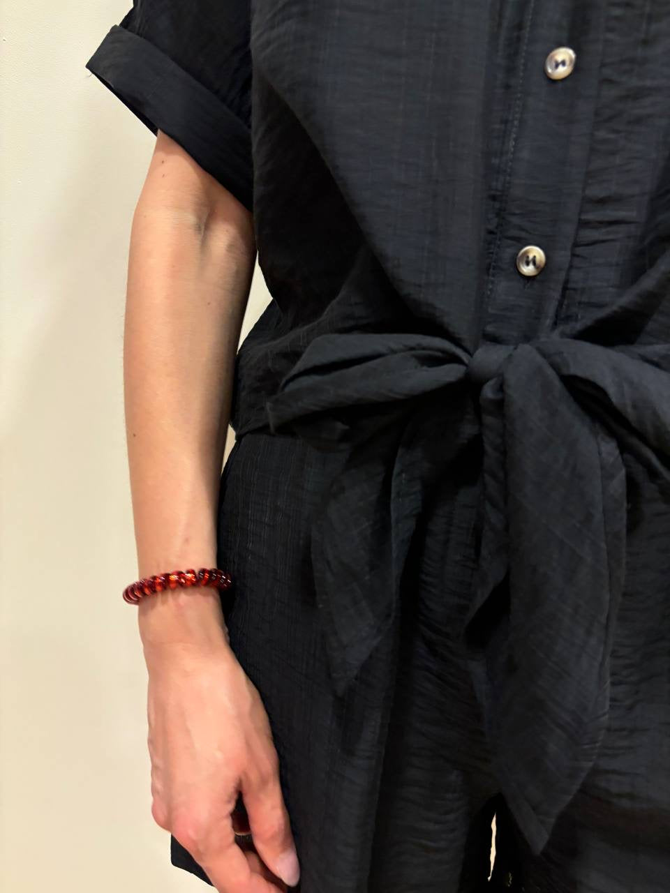 HAVEONE - Camicia a mezza manica con nodo color nero
