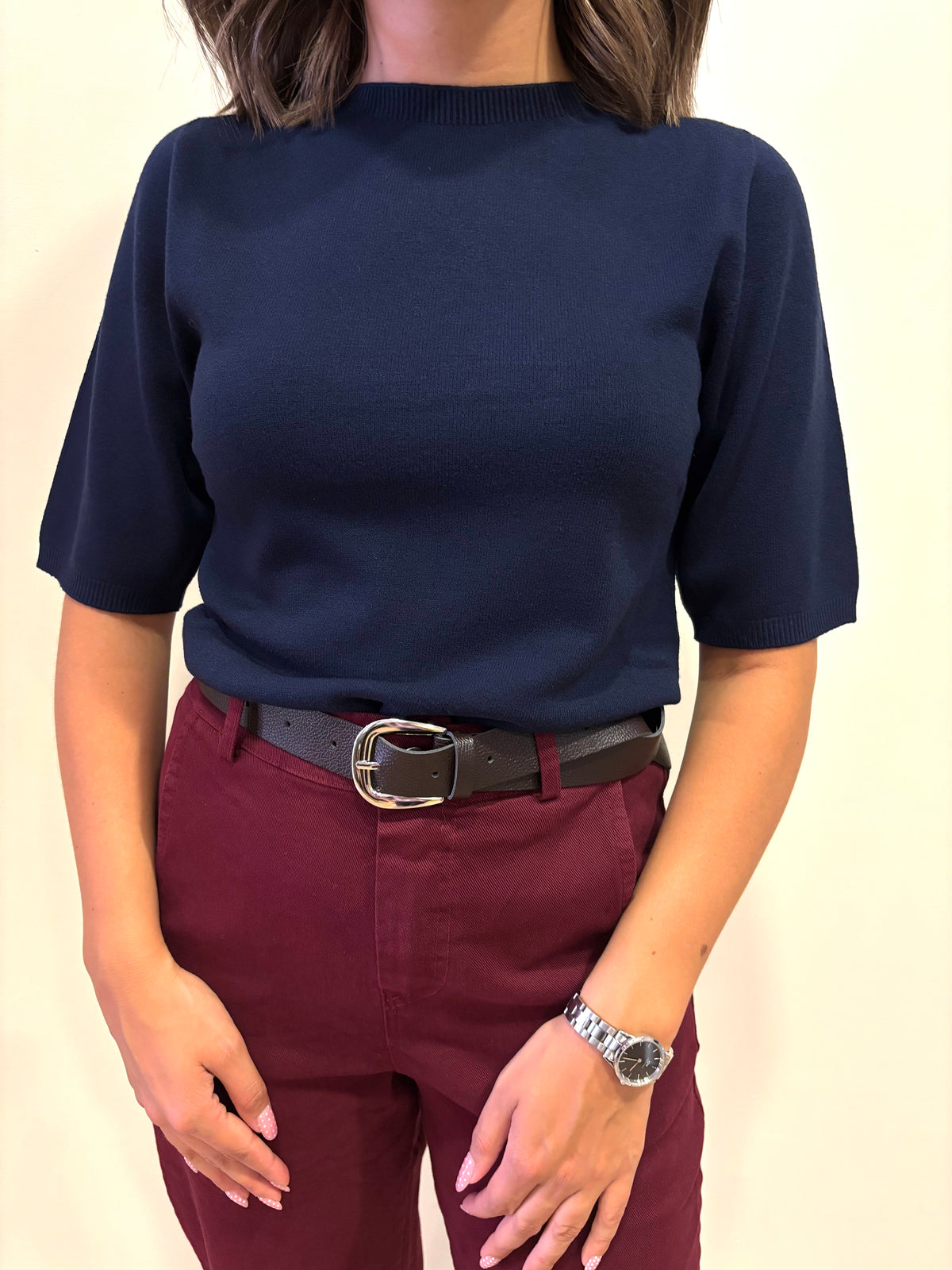 KONTATTO - Pantalone Barrel fit in cotone color marsala