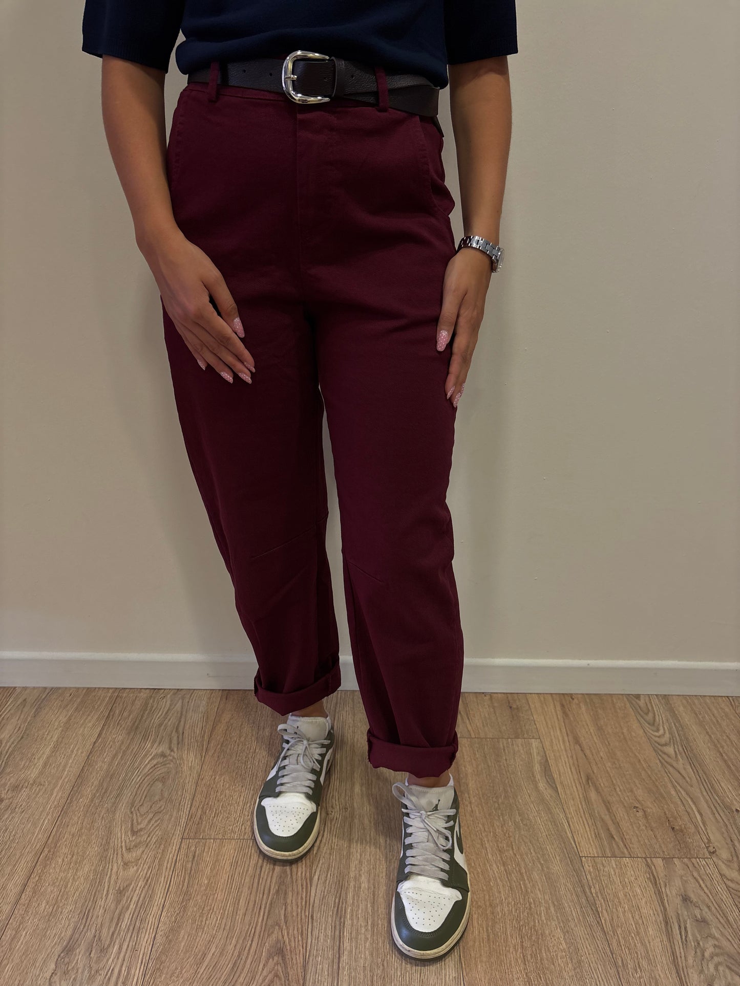 KONTATTO - Pantalone Barrel fit in cotone color marsala