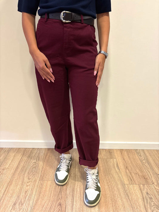 KONTATTO - Pantalone Barrel fit in cotone color marsala