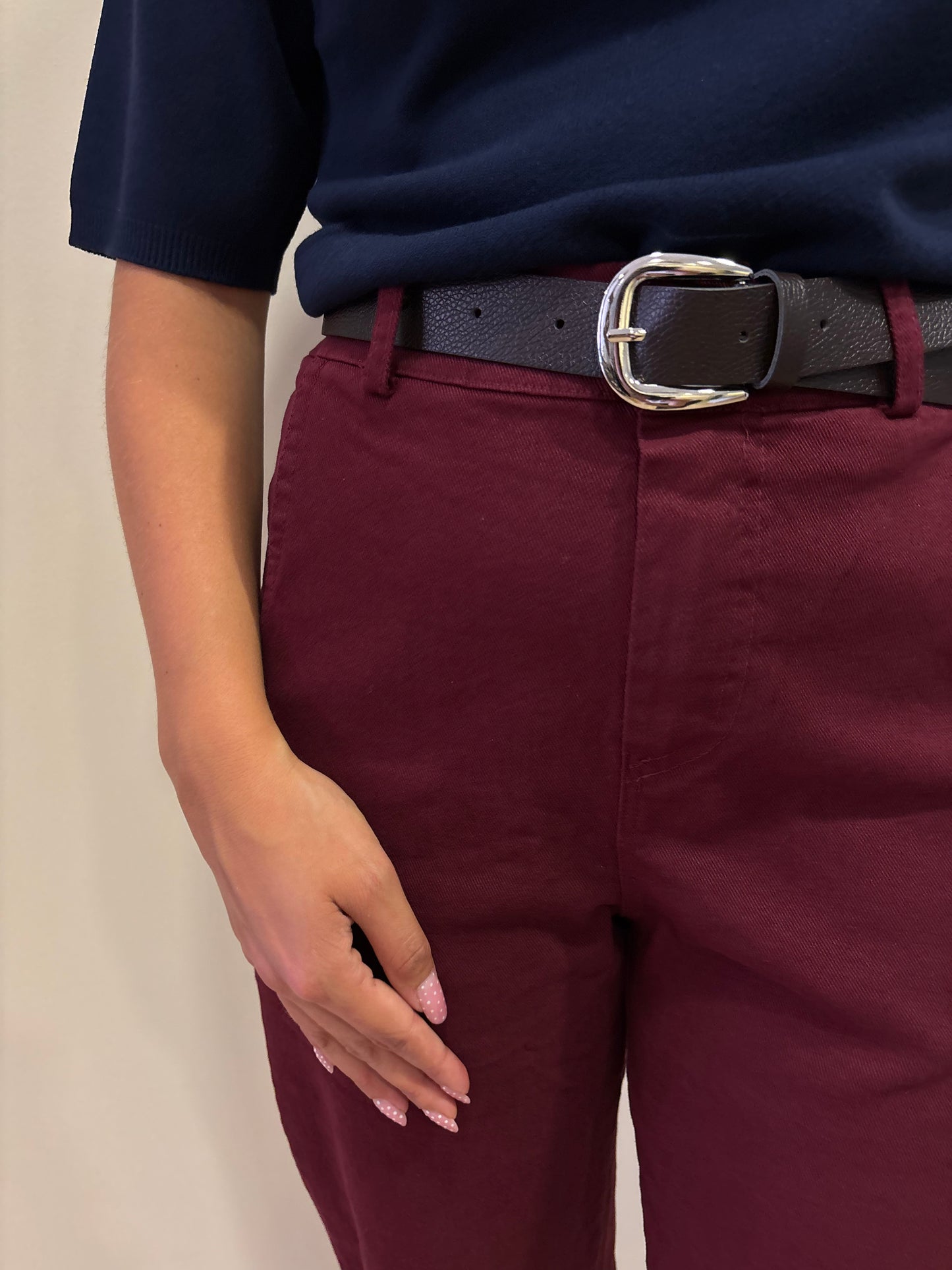 KONTATTO - Pantalone Barrel fit in cotone color marsala