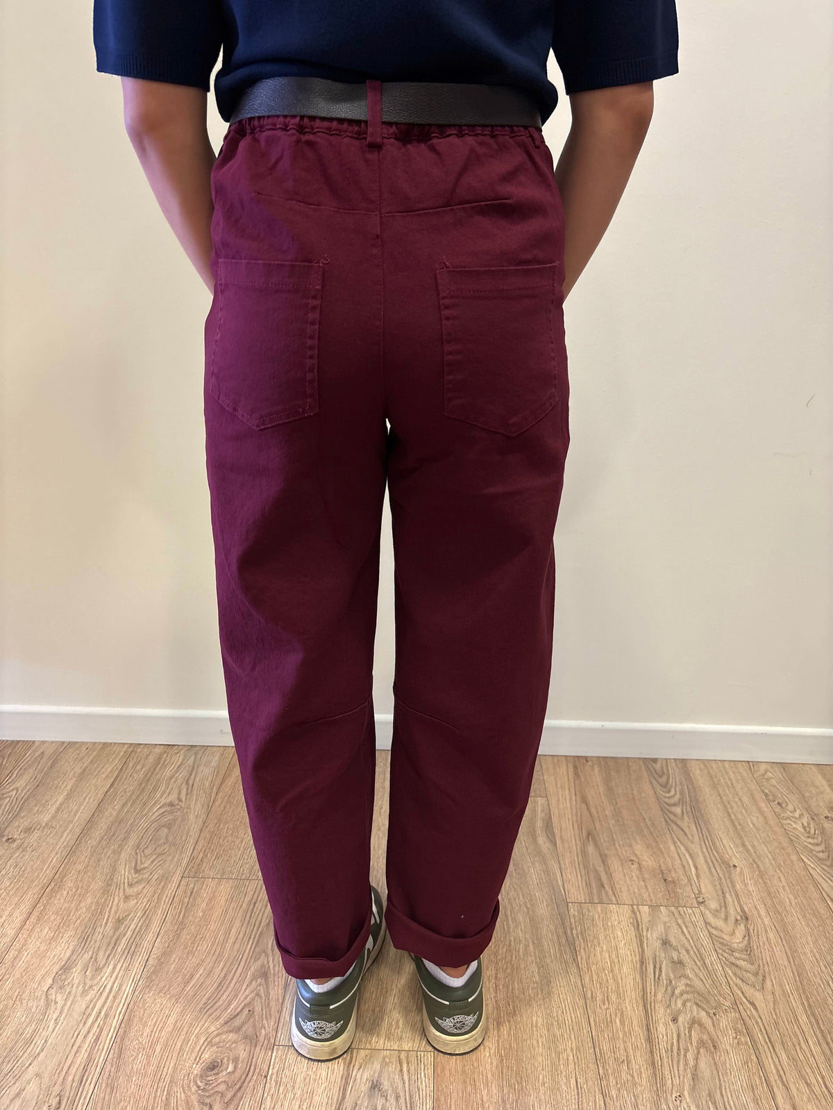 KONTATTO - Pantalone Barrel fit in cotone color marsala