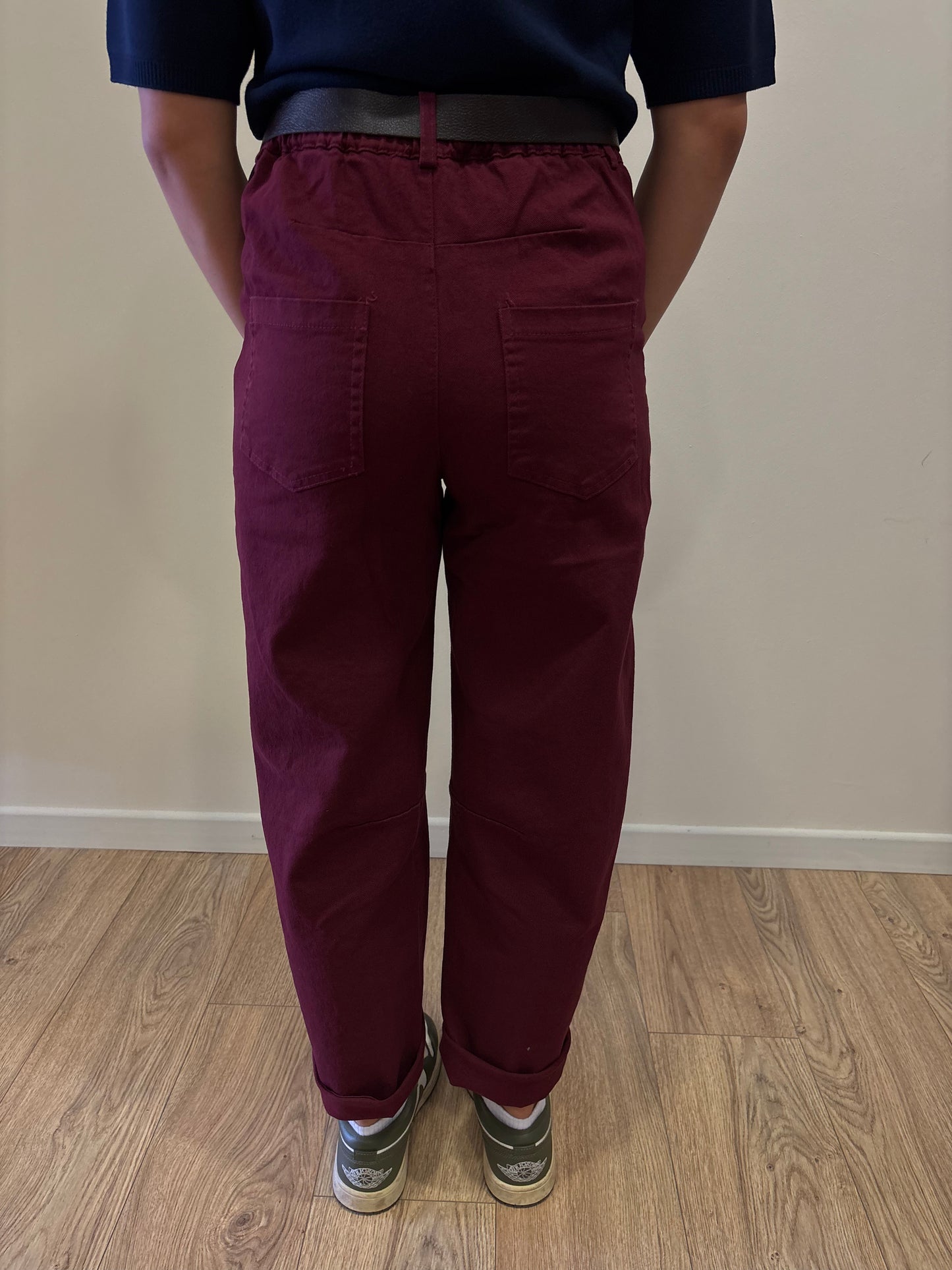 KONTATTO - Pantalone Barrel fit in cotone color marsala
