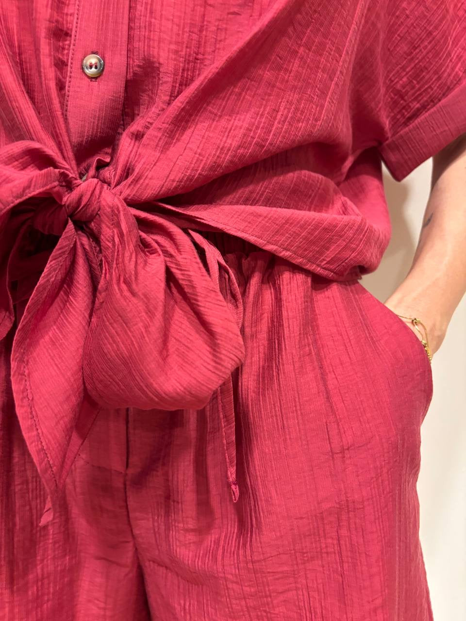 HAVEONE - Camicia a mezza manica con nodo color india