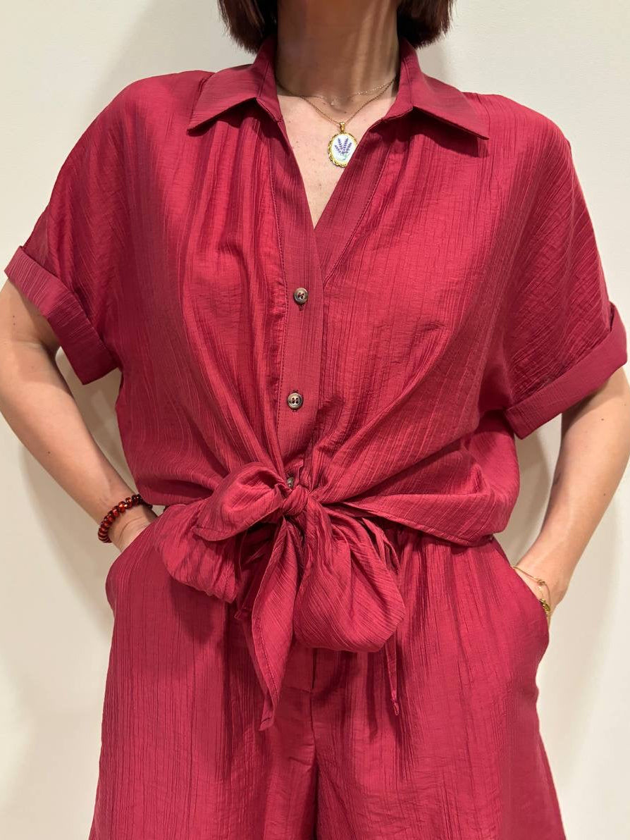 HAVEONE - Camicia a mezza manica con nodo color india