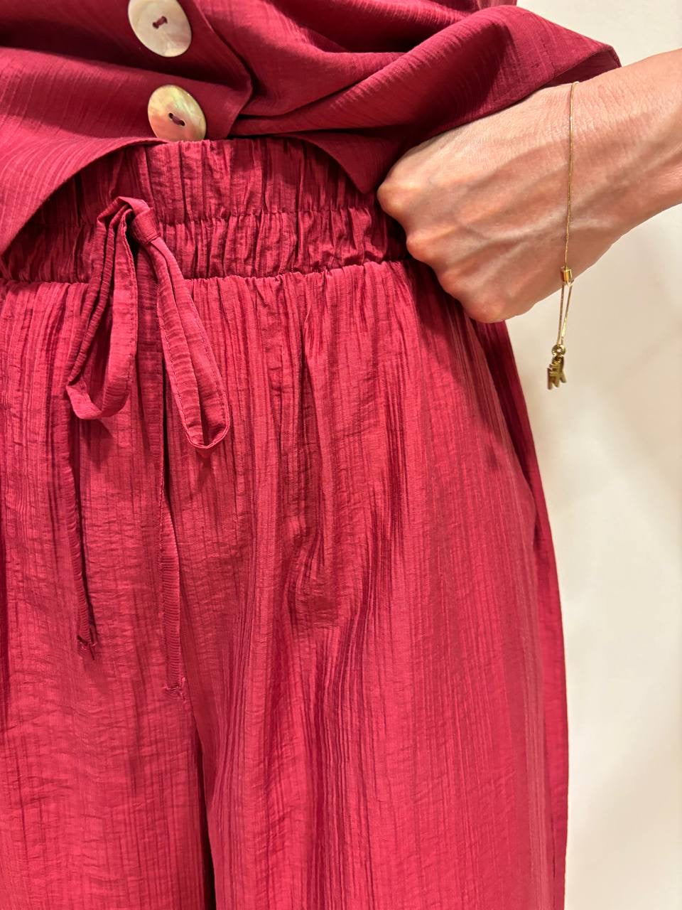 HAVEONE - Pantalone a palazzo dritto con elastico color india