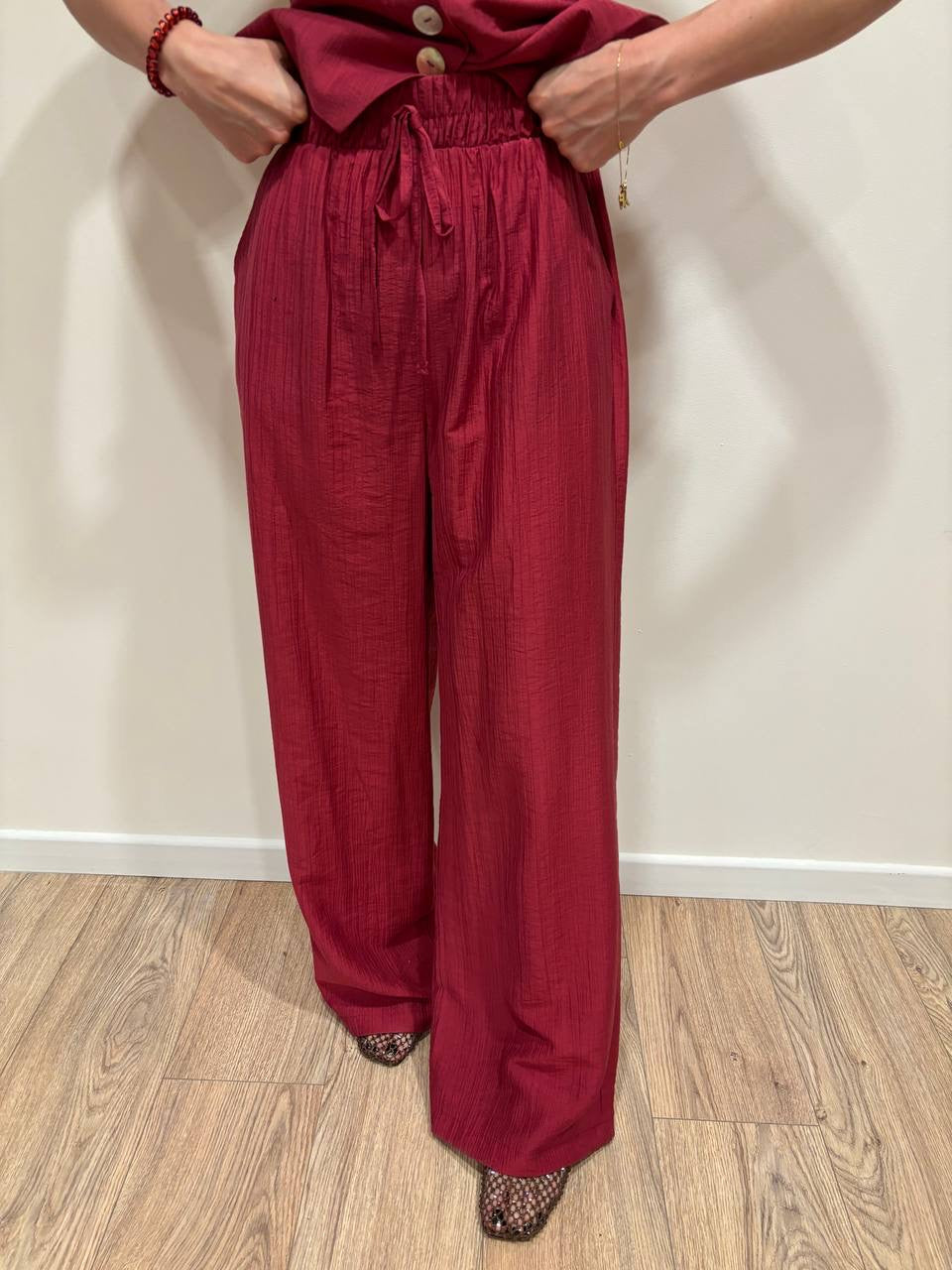 HAVEONE - Pantalone a palazzo dritto con elastico color india