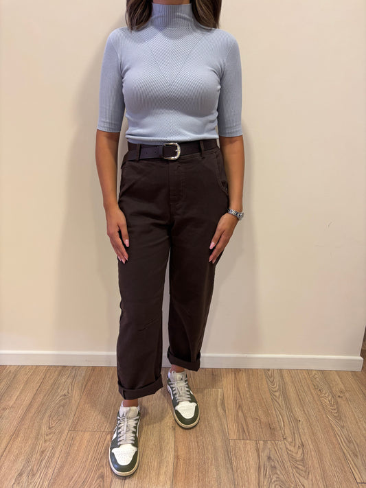 KONTATTO - Pantalone Barrel fit in cotone color moka