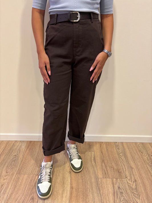 KONTATTO - Pantalone Barrel fit in cotone color moka