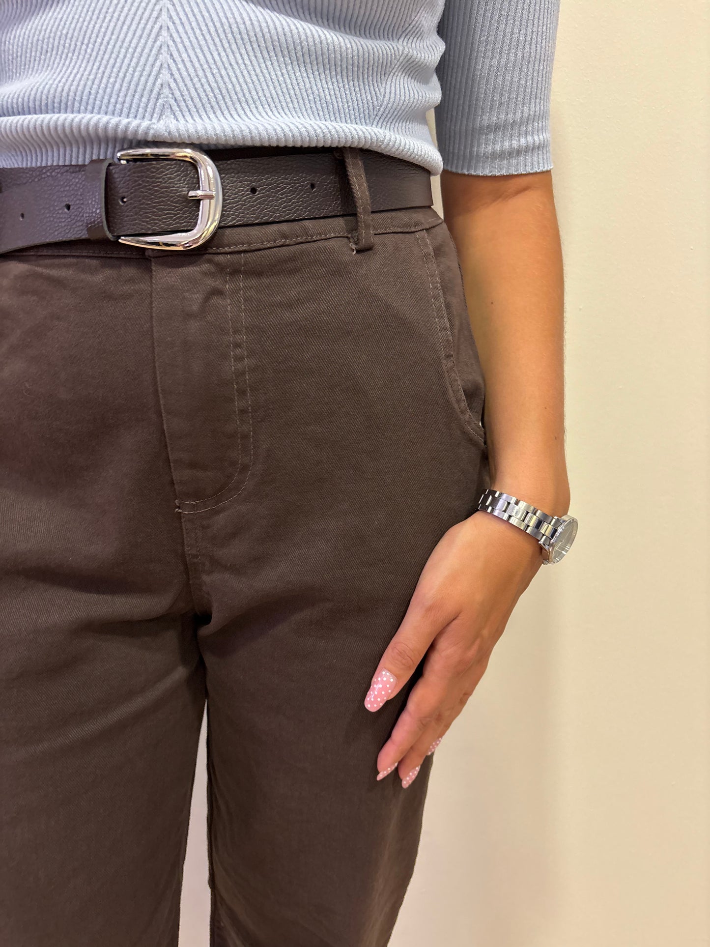 KONTATTO - Pantalone Barrel fit in cotone color moka