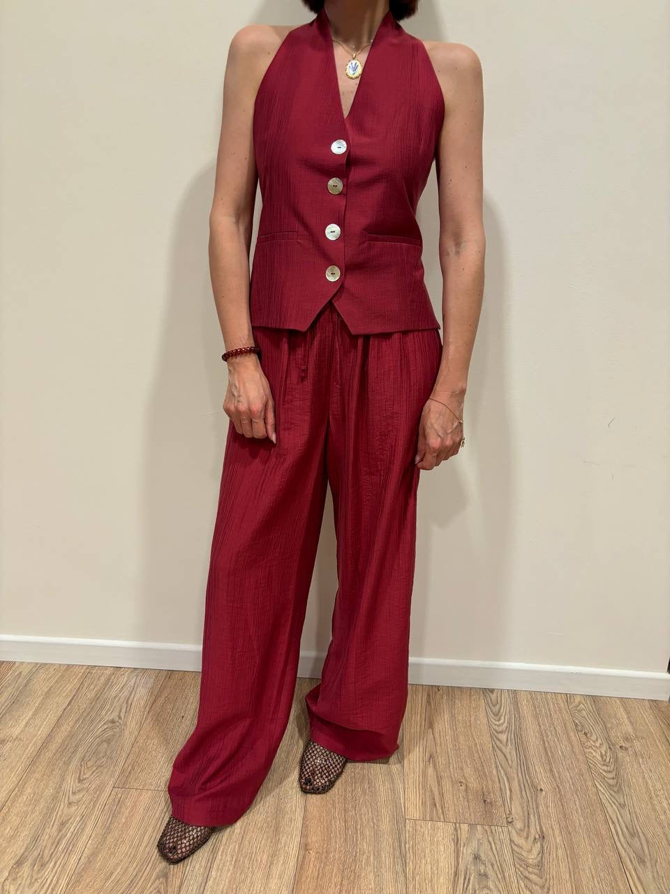 HAVEONE - Pantalone a palazzo dritto con elastico color india