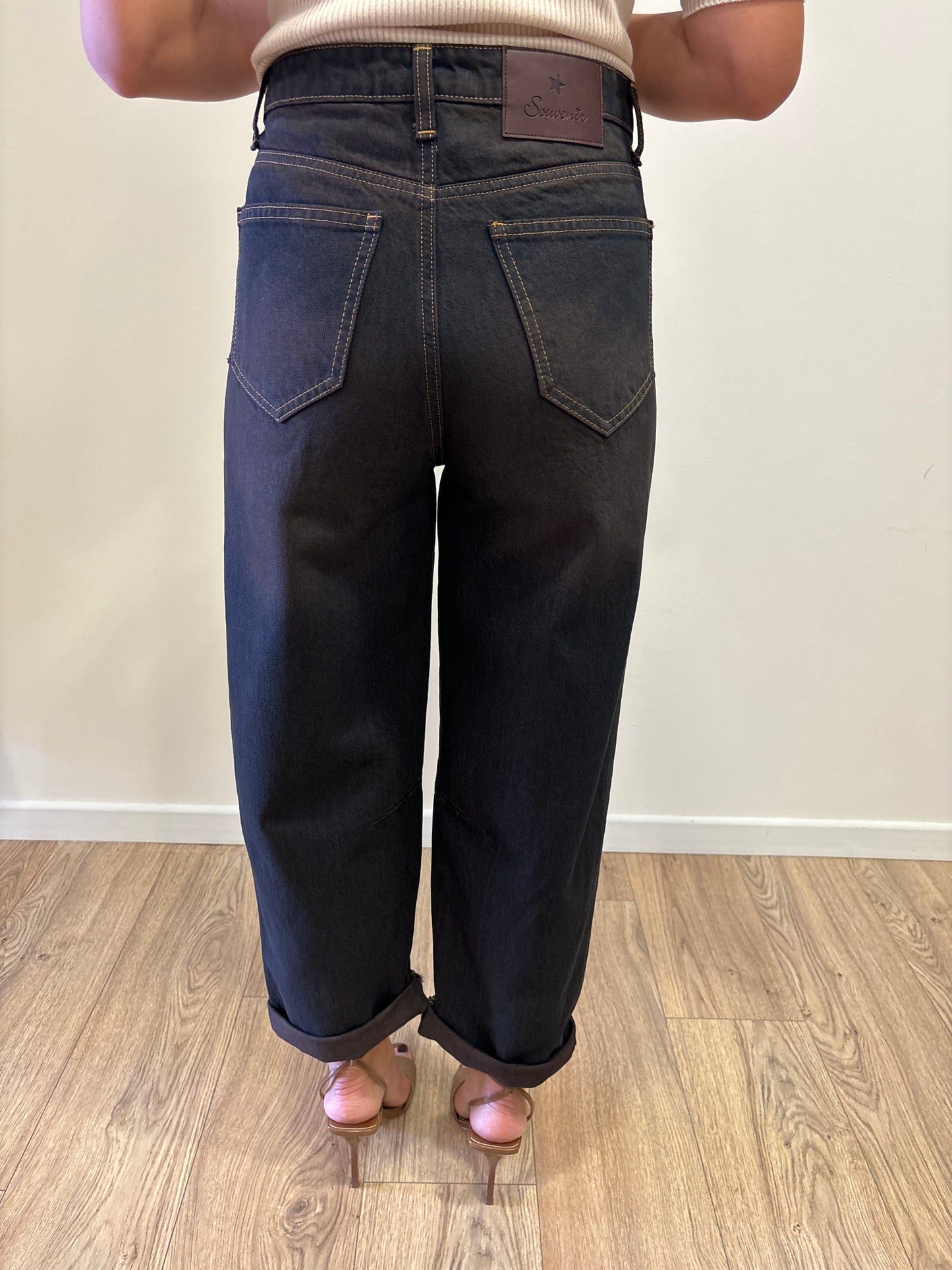 SOUVENIR - Jeans con impunture coccio blu scuro tinto in capo