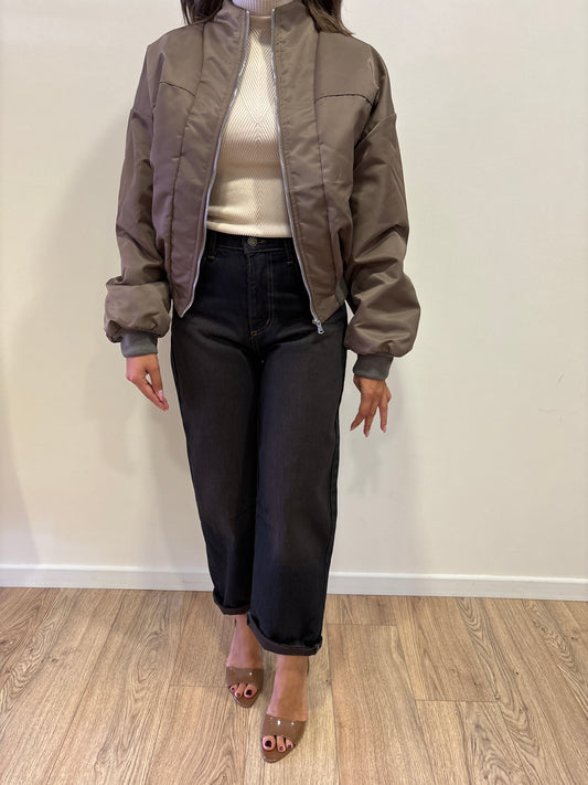 HAVEONE - Bomber corto con cuciture color tortora