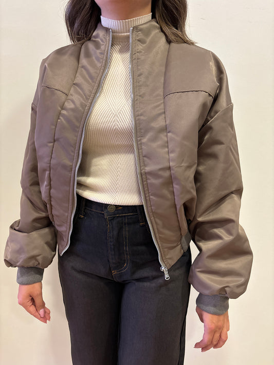 HAVEONE - Bomber corto con cuciture color tortora