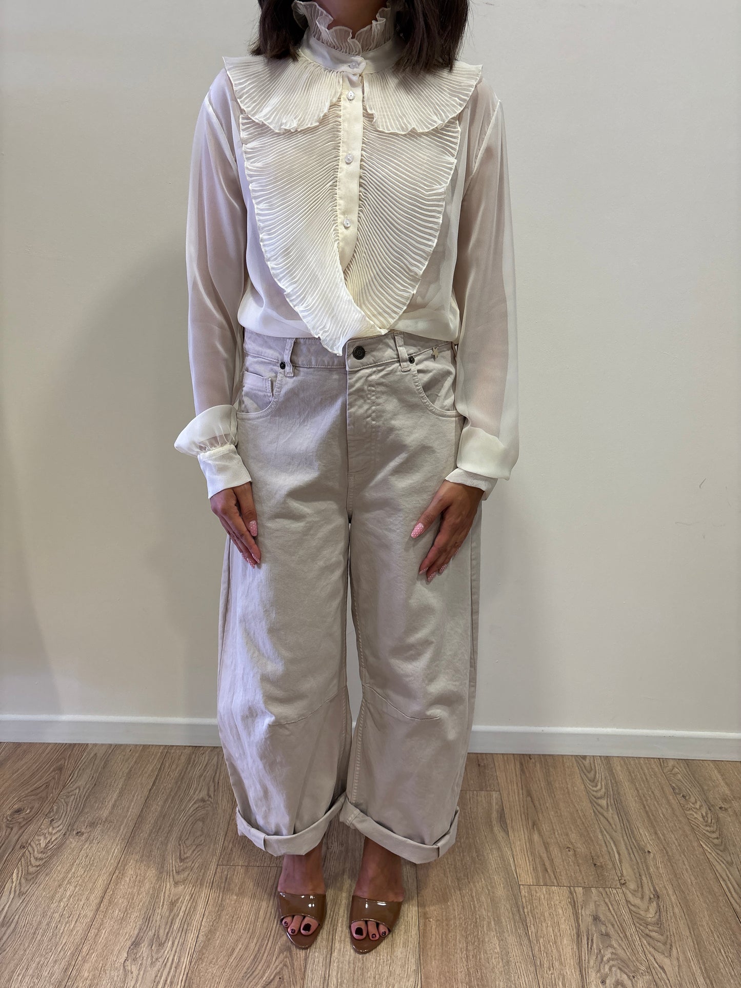 KONTATTO - Camicia jabot plissé con colletto color avorio