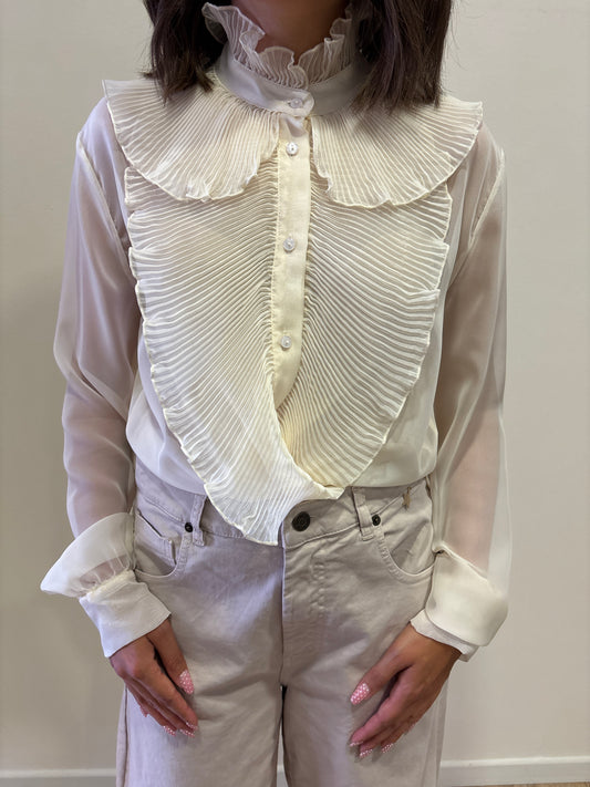 KONTATTO - Camicia jabot plissé con colletto color avorio