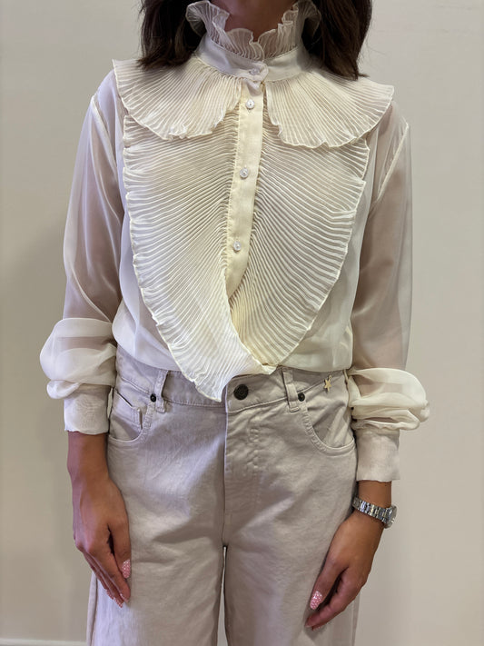 KONTATTO - Camicia jabot plissé con colletto color avorio
