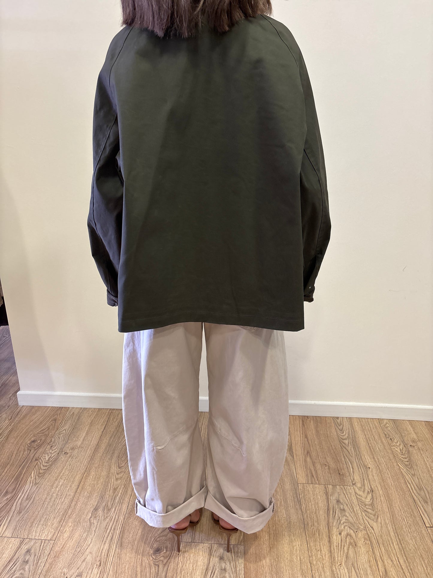 HAVEONE - Giacca cerata con bottoni e colletto millerighe in velluto verde militare