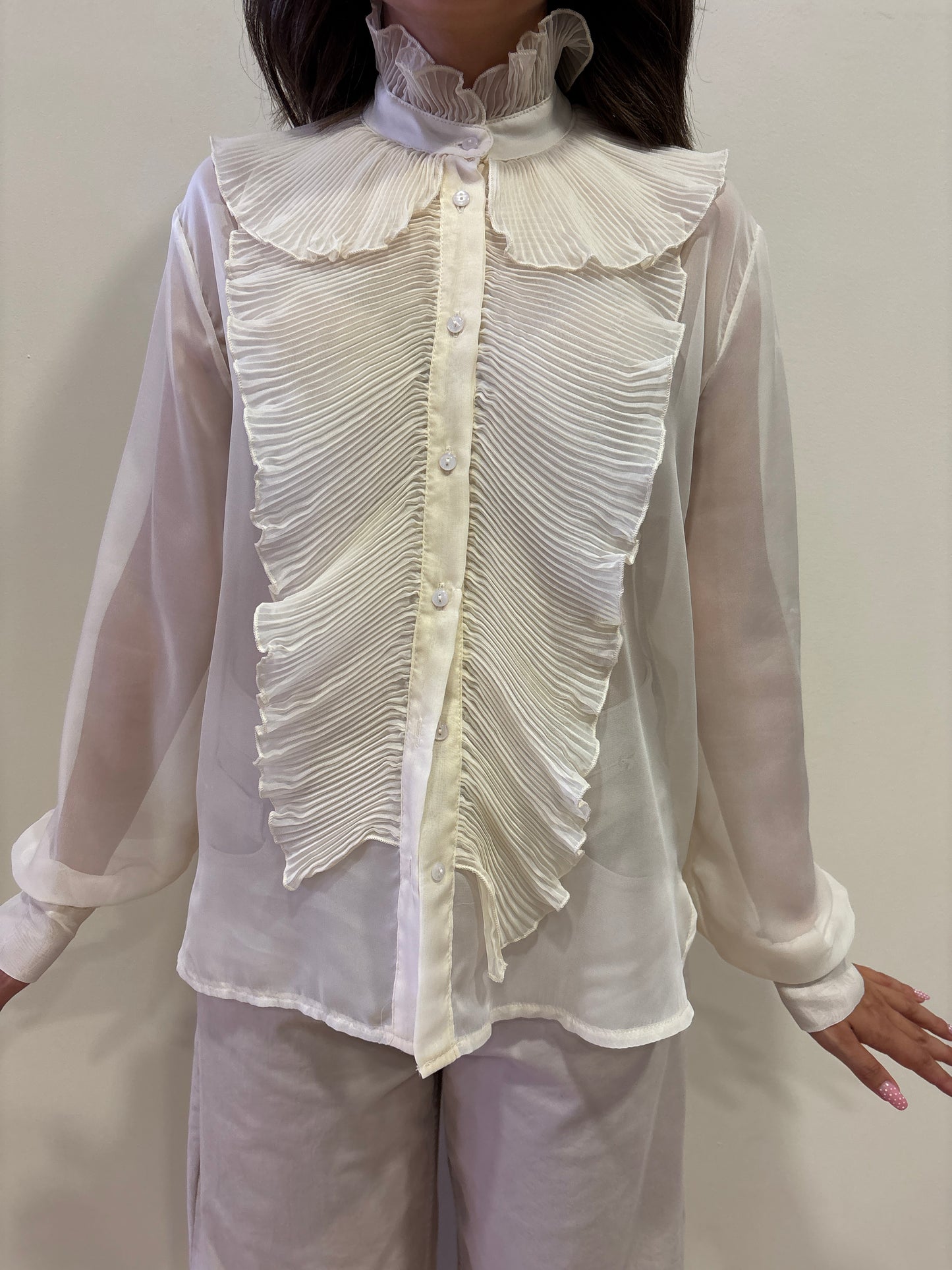 KONTATTO - Camicia jabot plissé con colletto color avorio