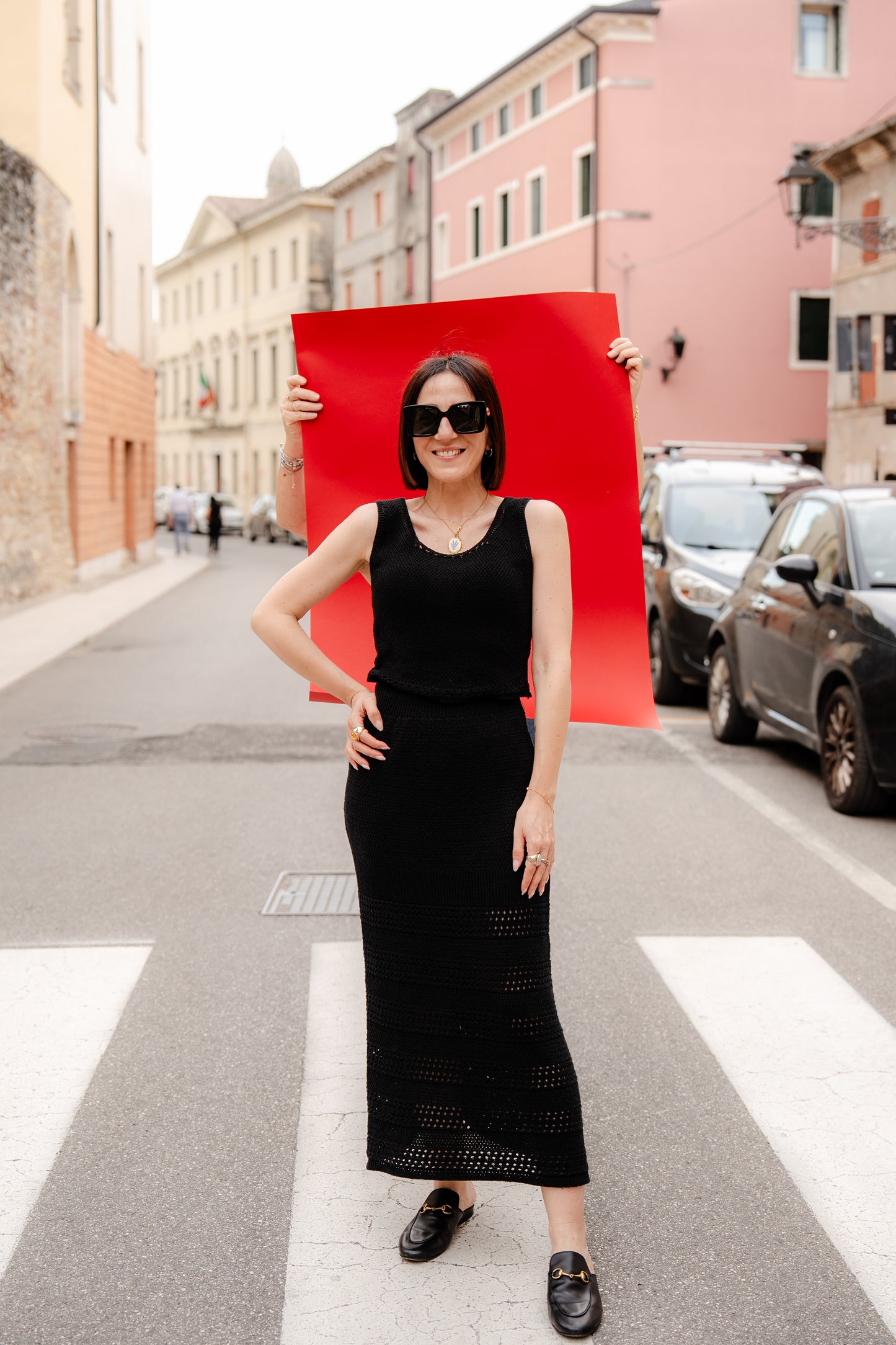 SUSY MIX - Set coordinato con top e longuette crochet nero