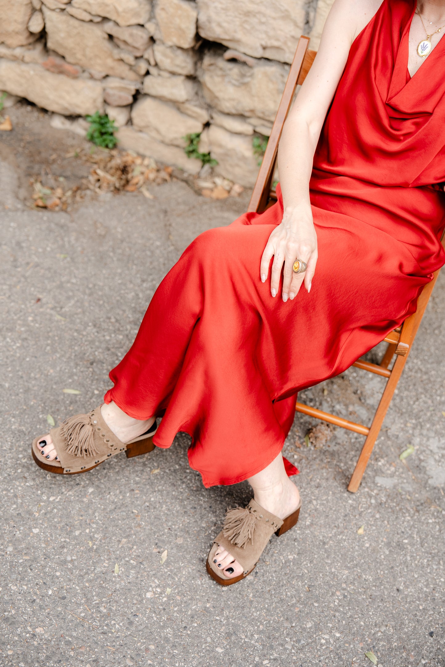 HAVEONE - Gonna lunga in viscosa rossa con spacco laterale