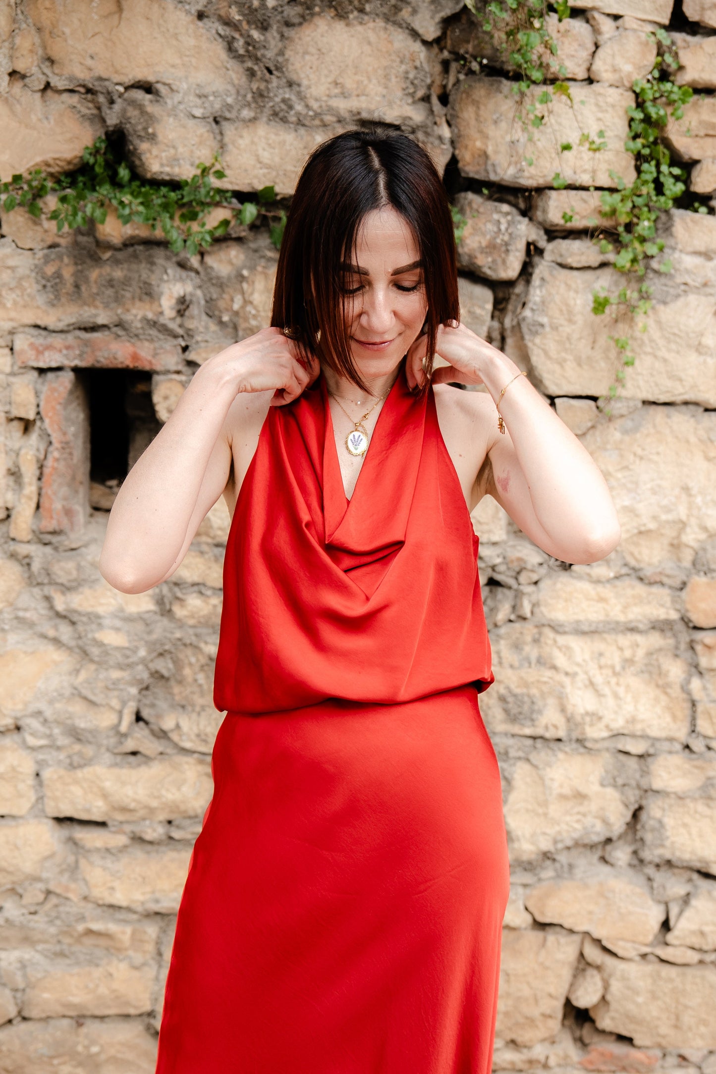 HAVEONE - Top in viscosa rosso con elastico con scollo morbido