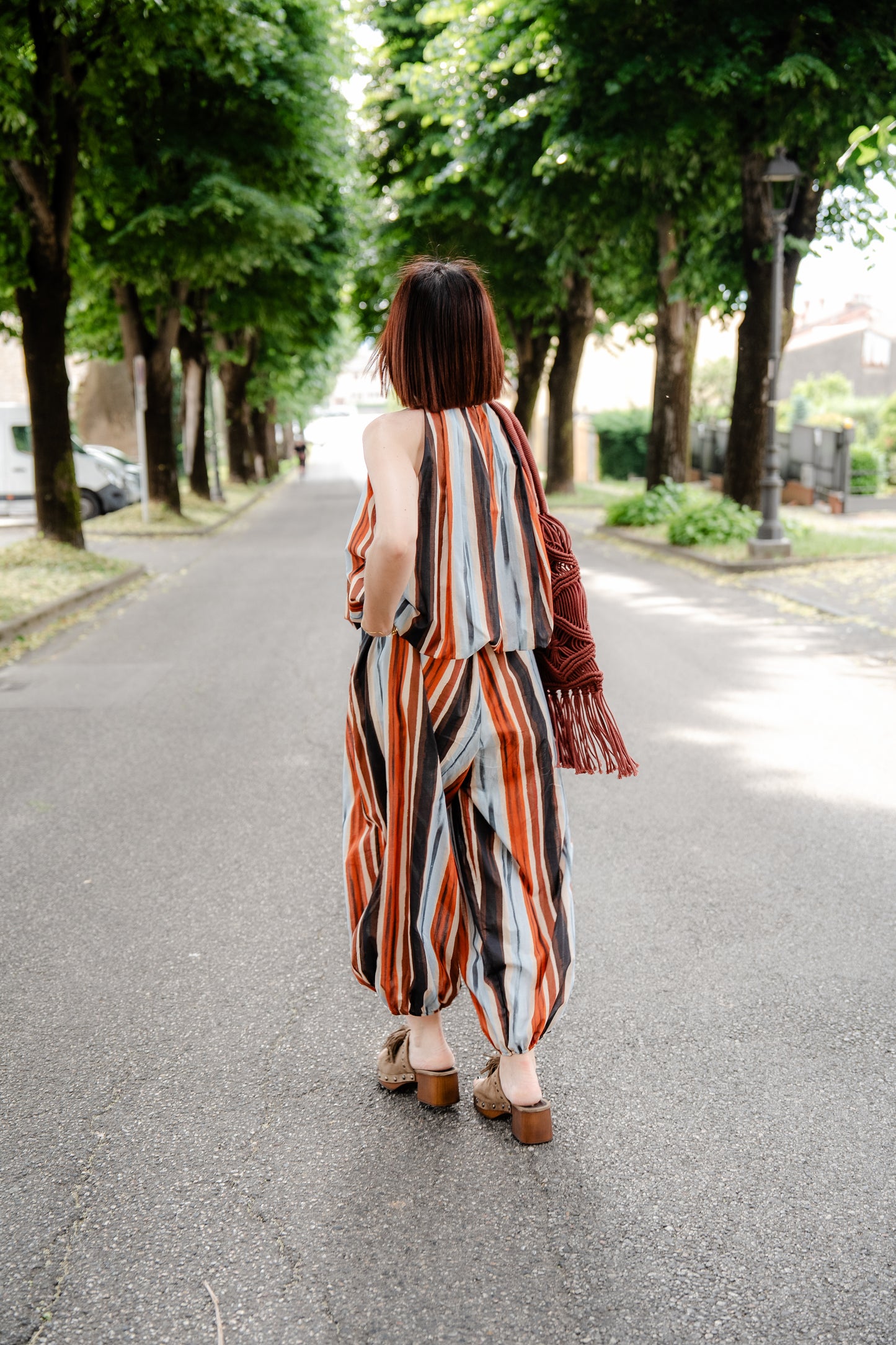 KONTATTO - Set con top e pantalone baloon fit a righe in cotone